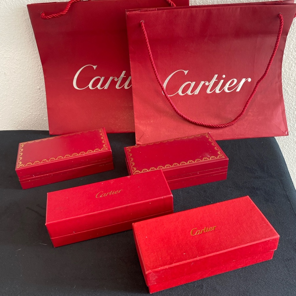 6 Pc. 
Cartier Luxurious Red Box and Bag Collection